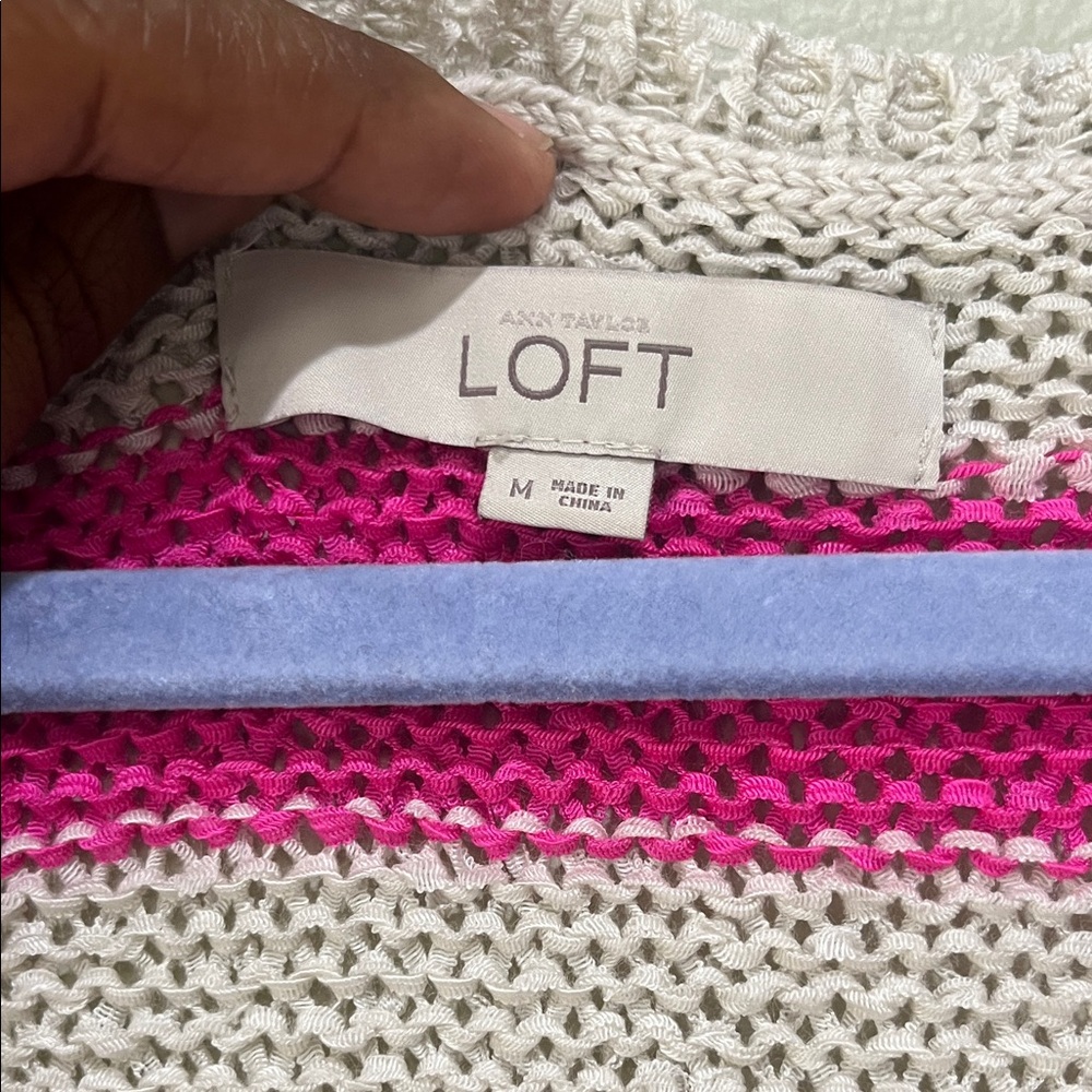 🎆LOFT Vibrant Pink and light tan Striped Tank Top - Picture 2 of 3